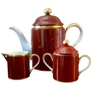 Fitz & Floyd Renaissance 'Cinnabar' Tea/Coffee Pot Sugar and Creamer Set